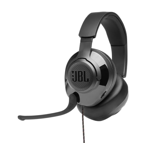 JBL Quantum 200 - Wired over-ear gaming headset with Voice focus directional flip-up mic and memory foam ear cushions (Black)